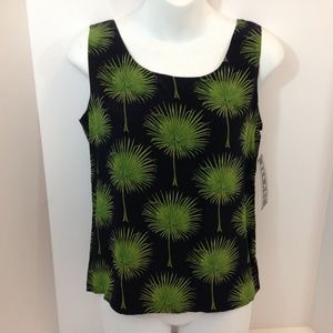 Ann May Silk Shell Tank Top Black Green.